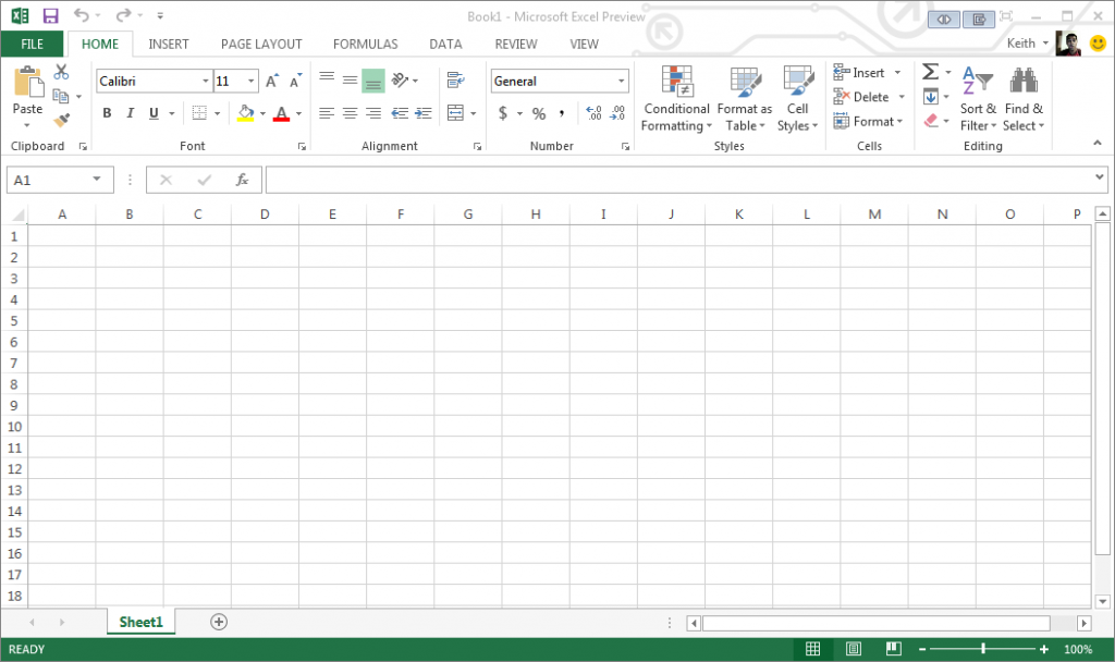 Excel 2013 New Spreadsheet